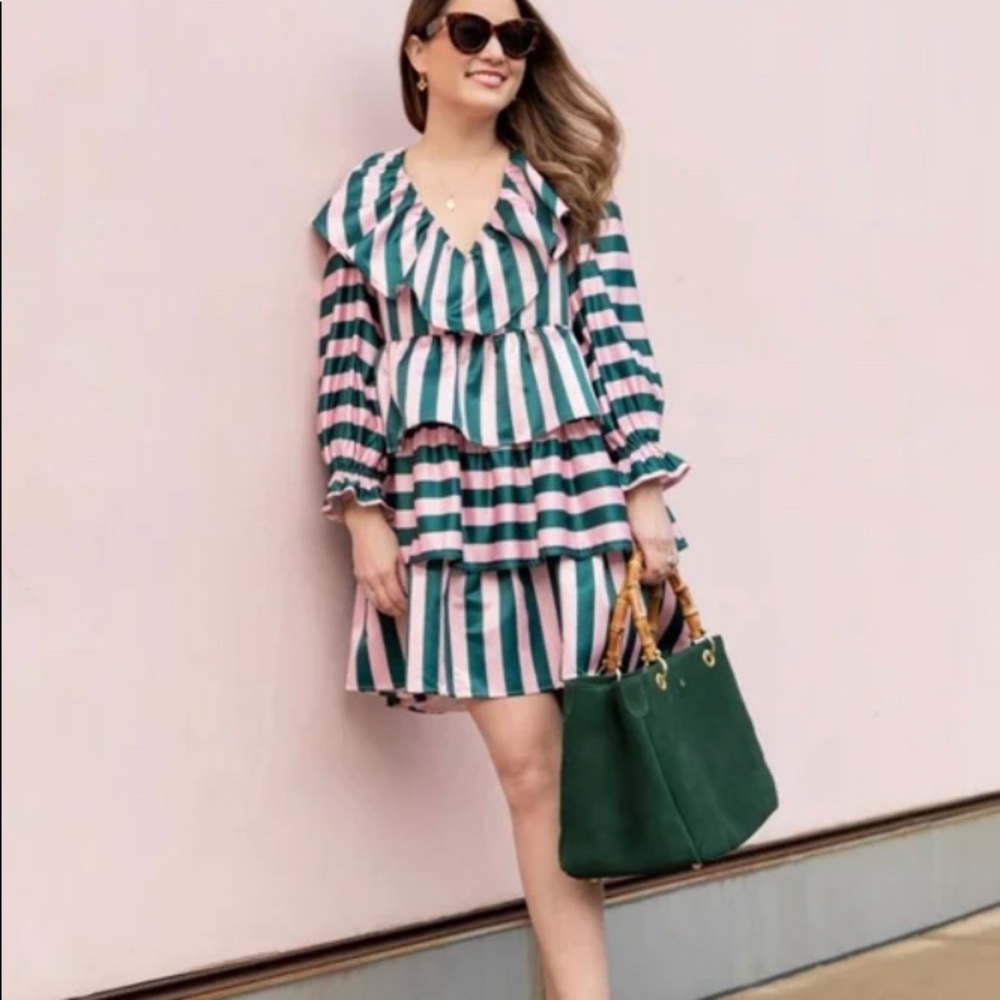 Crosby by Mollie Burch x Venita Aspen Anna Julie Dress Pink and Green Stripe L